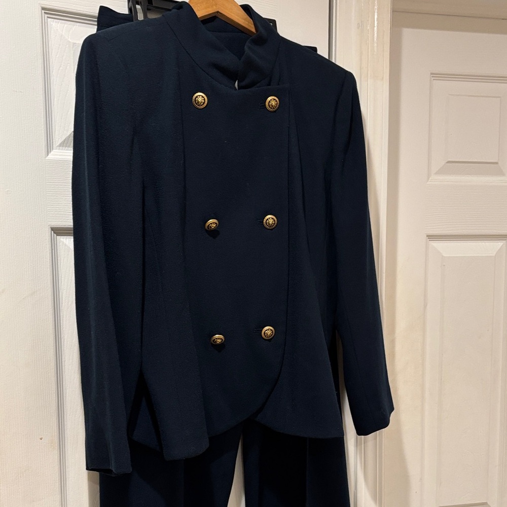 Kasper Navy Pantsuit with Gold Buttons